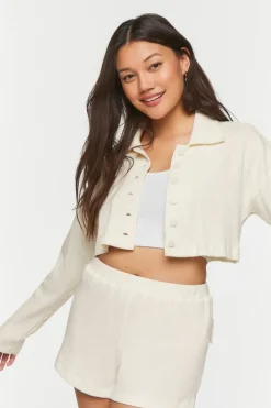 Cropped Waffle Knit Shirt & Shorts Set