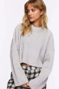 Cropped Waffle Knit Sweater