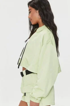 Cropped Zip-Up Windbreaker Jacket
