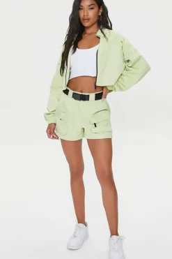 Cropped Zip-Up Windbreaker Jacket
