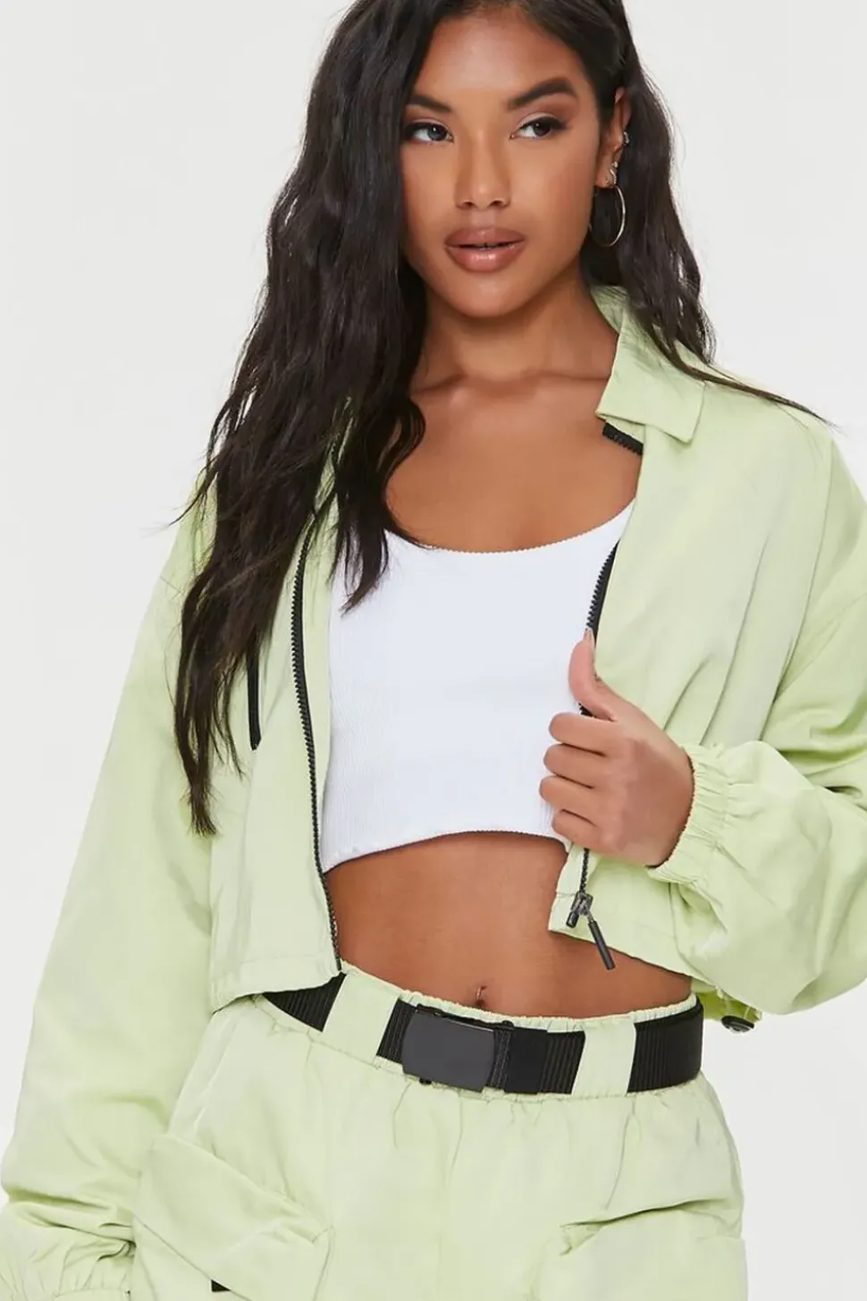 Cropped Zip-Up Windbreaker Jacket