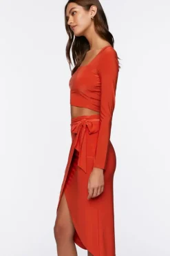 Crop Top & Wrap Midi Skirt Set