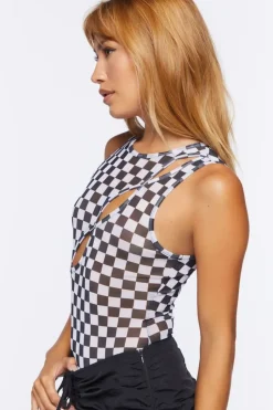 Cutout Checkered Bodysuit