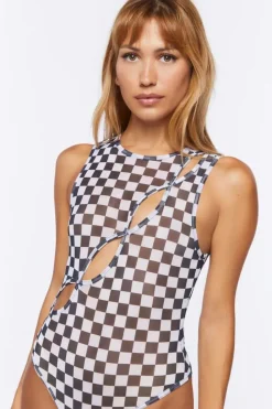 Cutout Checkered Bodysuit