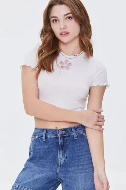 Cutout Floral Cropped Tee