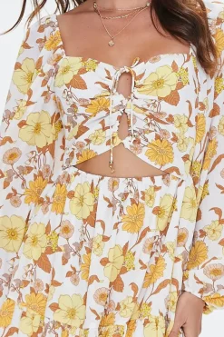 Cutout Floral Print Mini Dress