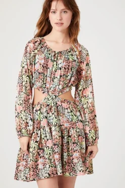 Cutout Floral Print Mini Dress