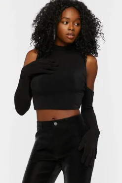 Cutout Glove-Sleeve Crop Top