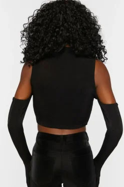 Cutout Glove-Sleeve Crop Top