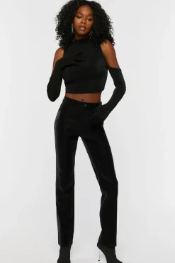 Cutout Glove-Sleeve Crop Top