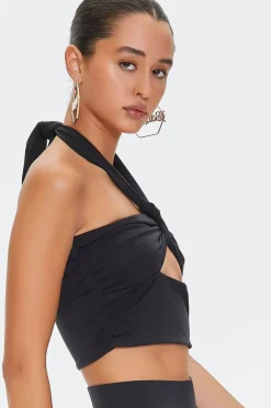 Cutout Knotted Halter Crop Top