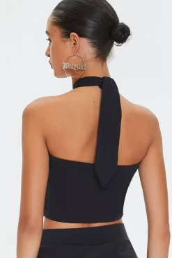Cutout Knotted Halter Crop Top