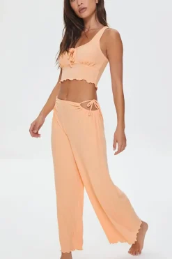 Cutout Lettuce-Edge Pajama Pants