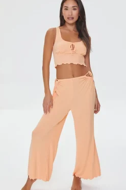 Cutout Lettuce-Edge Pajama Pants