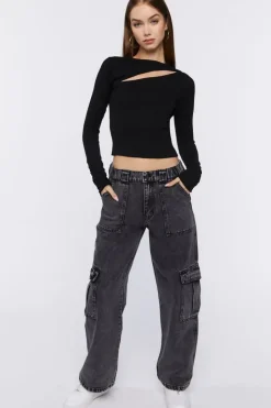 Cutout Long-Sleeve Crop Top