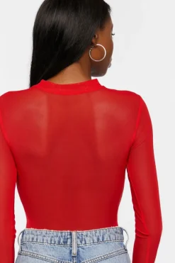 Cutout Mesh Sweetheart Bodysuit