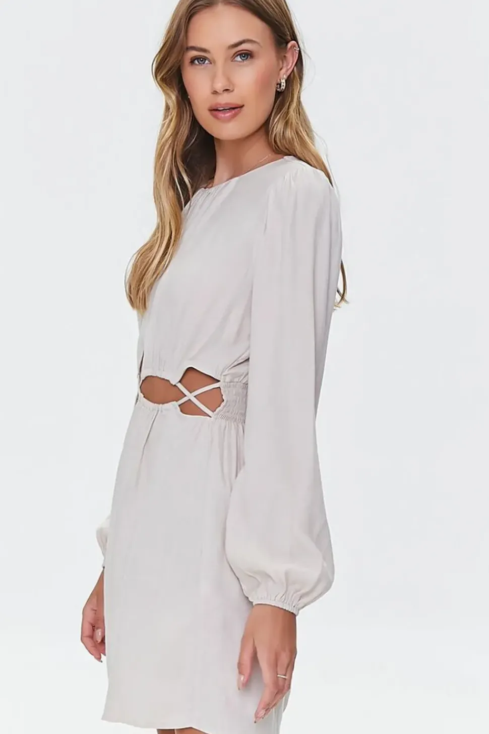 Cutout Peasant-Sleeve Mini Dress