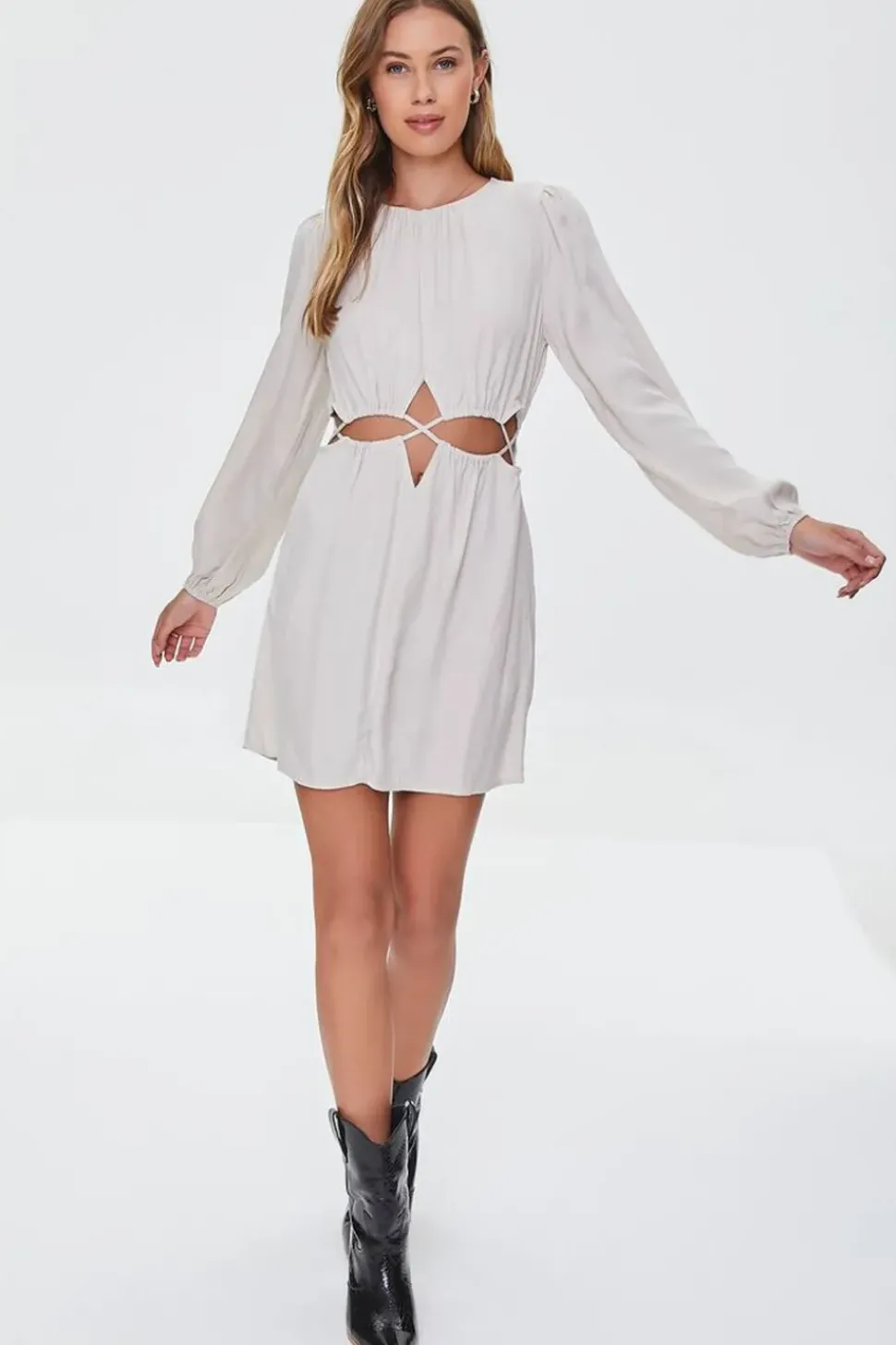 Cutout Peasant-Sleeve Mini Dress