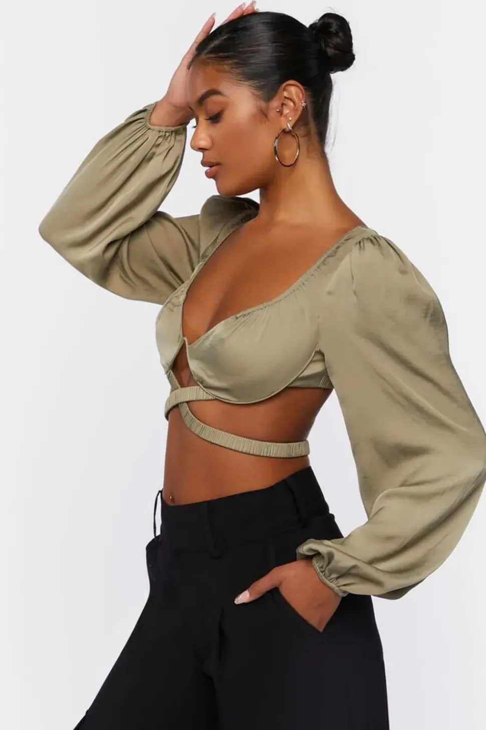 Cutout Peasant-Sleeve Top