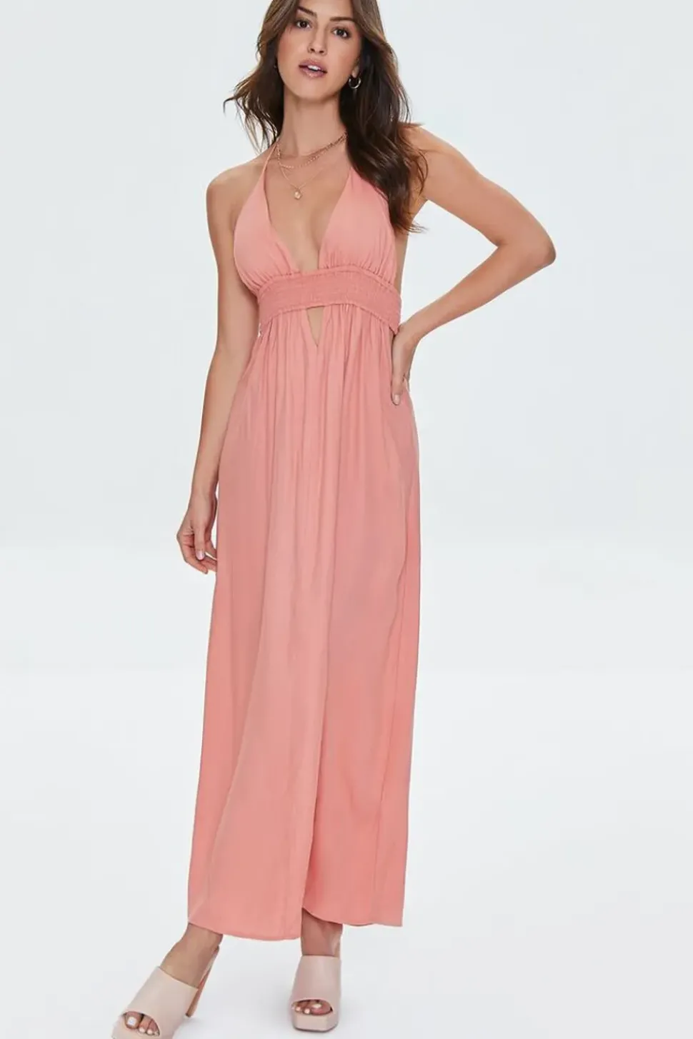 Cutout Plunging Halter Maxi Dress