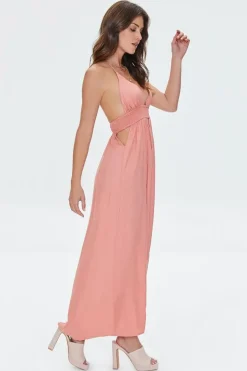 Cutout Plunging Halter Maxi Dress