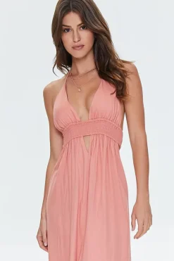 Cutout Plunging Halter Maxi Dress