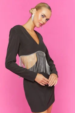 Cutout Rhinestone Fringe Mini Dress
