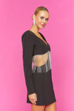 Cutout Rhinestone Fringe Mini Dress