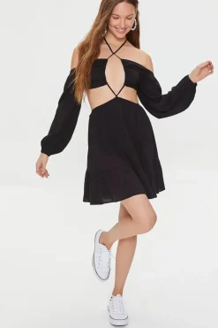 Cutout Strappy Halter Mini Dress
