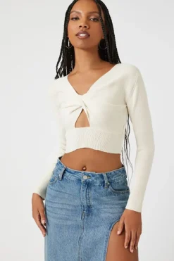 Cutout Twisted Cropped Sweater Top