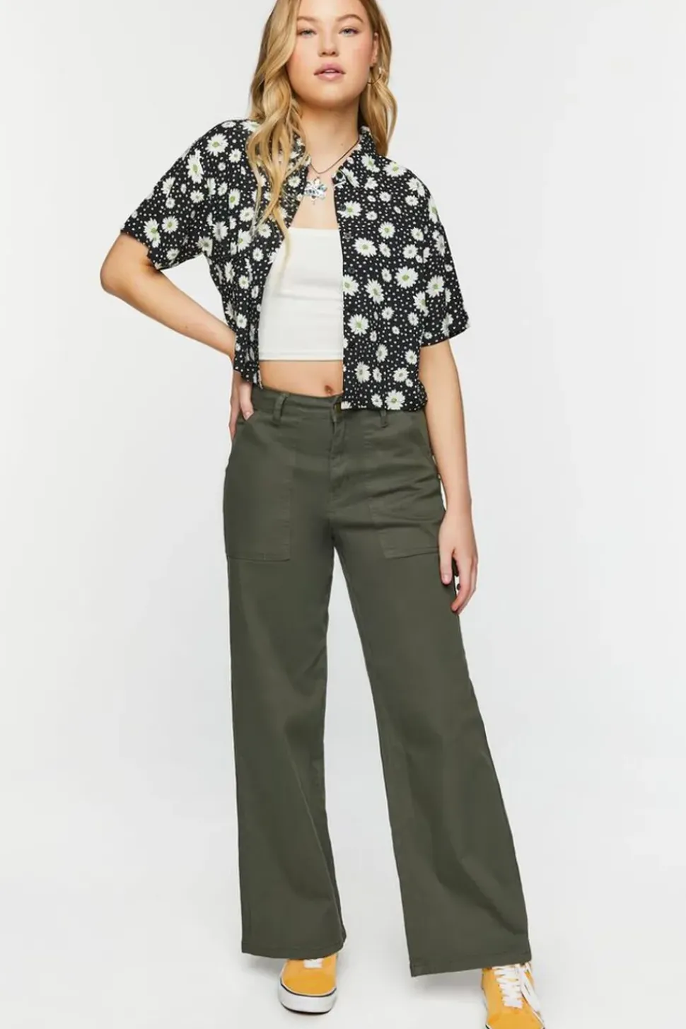 Daisy Print Cropped Shirt