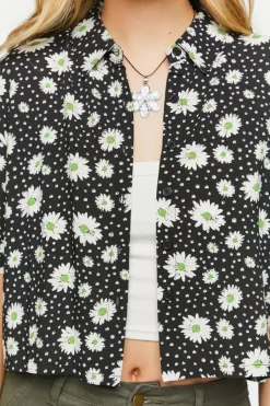 Daisy Print Cropped Shirt