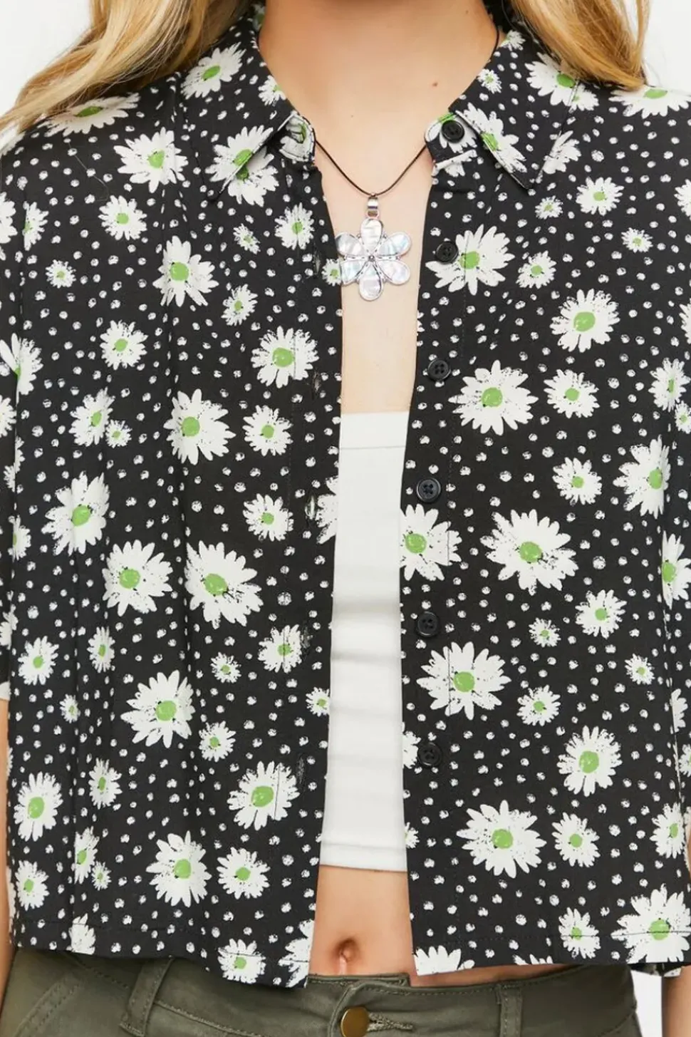 Daisy Print Cropped Shirt