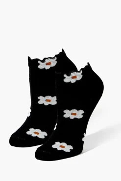 Daisy Print Lettuce-Edge Ankle Socks
