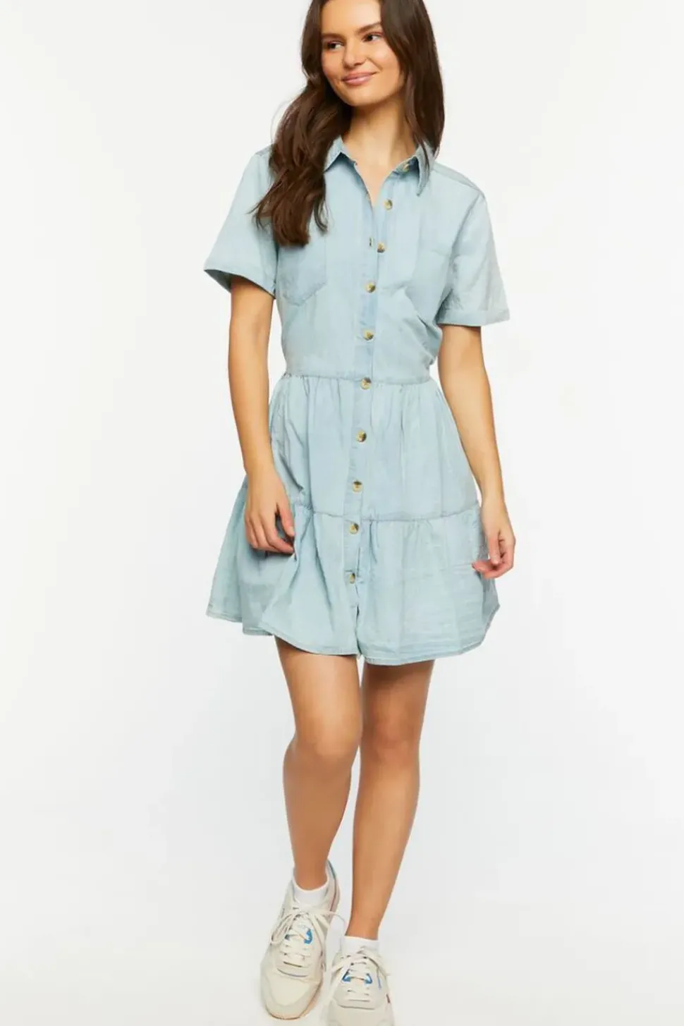 Denim Button-Front Mini Dress