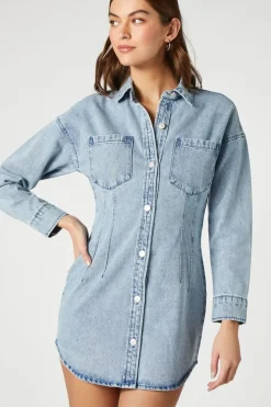 Denim Button-Front Mini Dress
