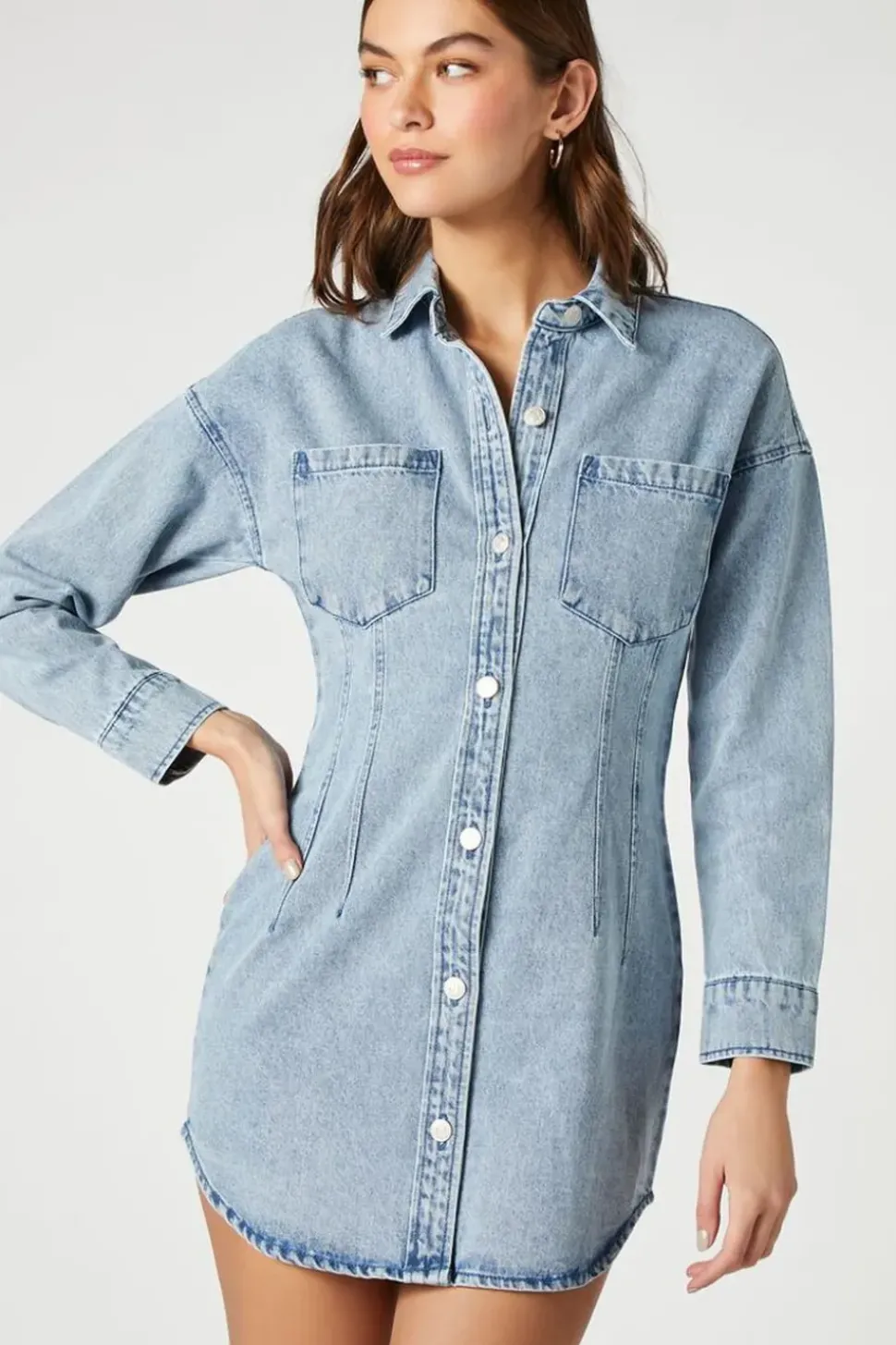Denim Button-Front Mini Dress