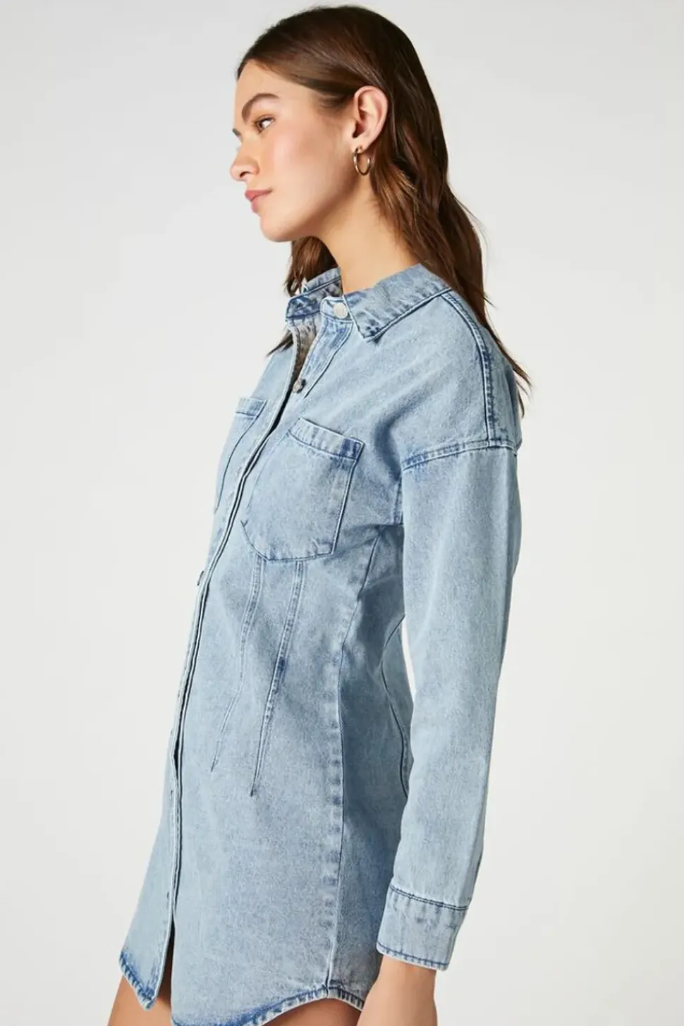Denim Button-Front Mini Dress