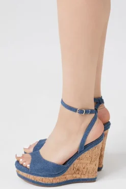 Denim & Cork Peep-Toe Wedges