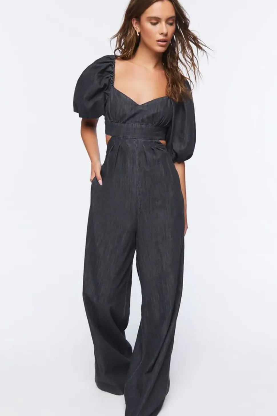 Denim Cutout Wide-Leg Jumpsuit