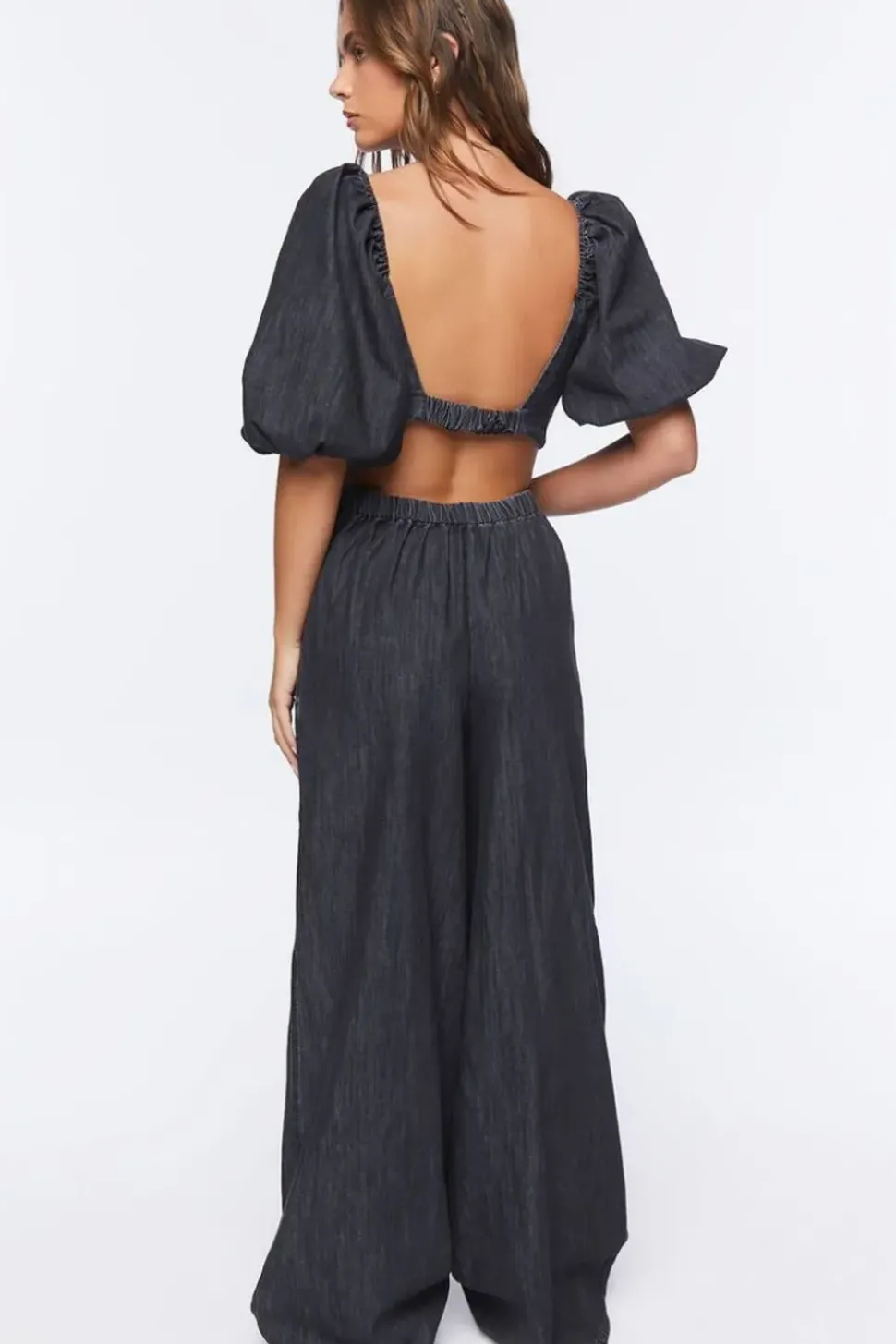 Denim Cutout Wide-Leg Jumpsuit