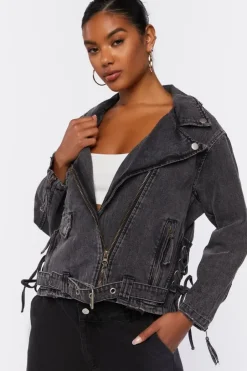 Denim Lace-Up Moto Jacket