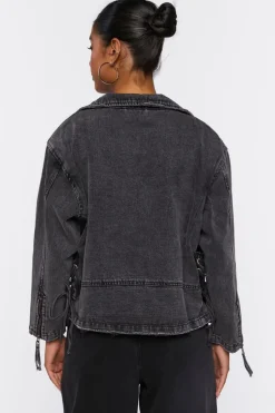 Denim Lace-Up Moto Jacket
