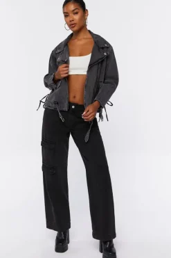Denim Lace-Up Moto Jacket
