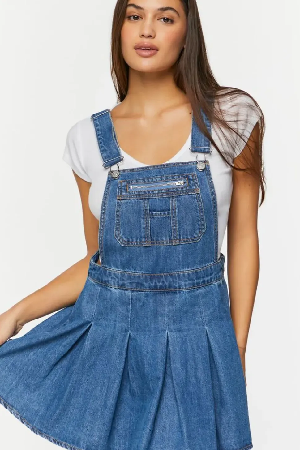 Denim Pleated Overall Dress