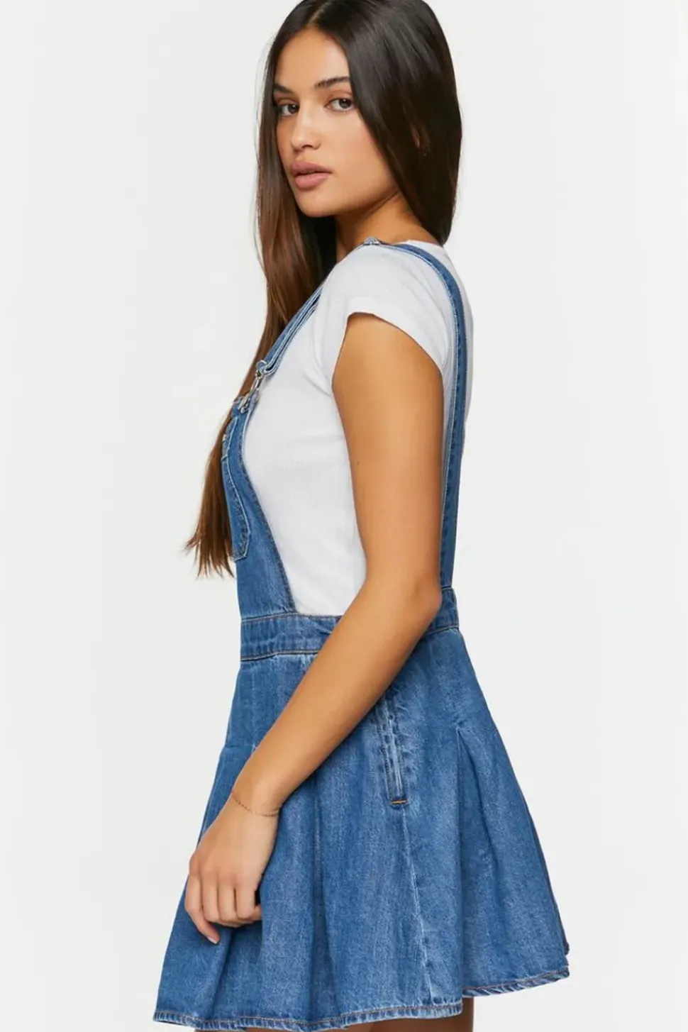 Denim Pleated Overall Dress