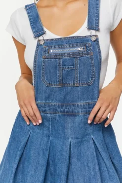 Denim Pleated Overall Dress