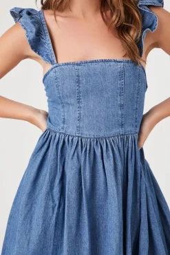 Denim Ruffle-Strap Mini Dress