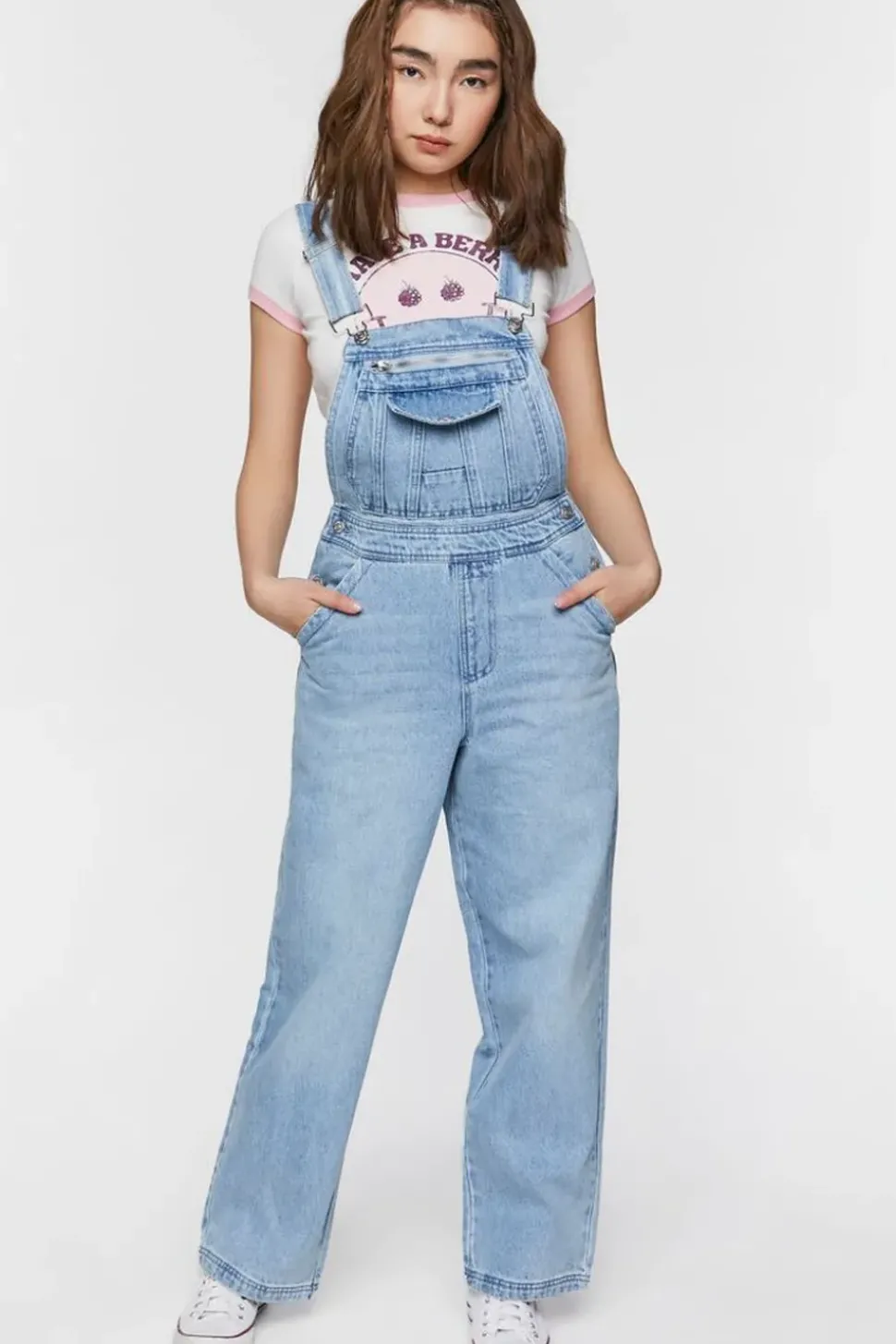Denim Zip-Pocket Straight-Leg Overalls