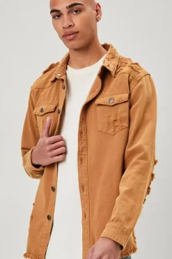 Distressed Button-Front Jacket